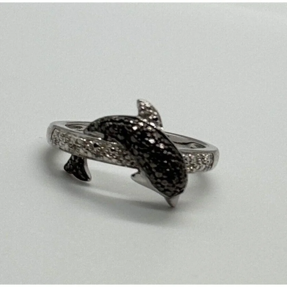 925 STERLING SILVER MARCASITE & CZ DOLPHIN RING SIZE 6